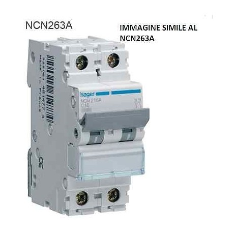 INTERRUTTORE AUTOMATICO 2P 63A 10KA C 2MOD HAGER COD. NCN263A - LADOGANA  MICHELE & C. S.A.S.